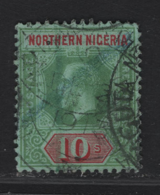 Lot 305 Northern Nigeria SG#51 10/- Green & Scarlet King George V, 1912 KGV Imperium Keyplate Issue, A Fine Used Single, Greenish Paper  .