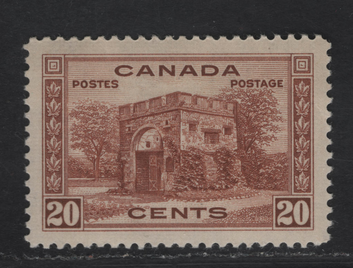 Lot 307 Canada #243 20c Red Brown Fort Garry Gate, 1938 Pictorial Issue, A VFNH Single On Paper Type CNB-R. Perf 12x11.9