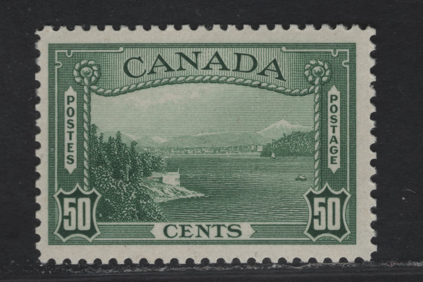 Lot 315 (C) Canada #244 50c Deep Bluish Green Vancouver Harbour, 1938 Pictorial Issue, A FOG Single On Paper CBN-O, Per 11.9x11.8