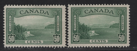 Lot 319 Canada #244 50c Deep Green & Deep Bluish Green Vancouver Harbour, 1938 Pictorial Issue, 2 Good & Fine Singles Reference Lot Of 2 Different Paper Types & Perfs CBN-S, Perf 11.9, And CBN-Q, Perf 11.9x12
