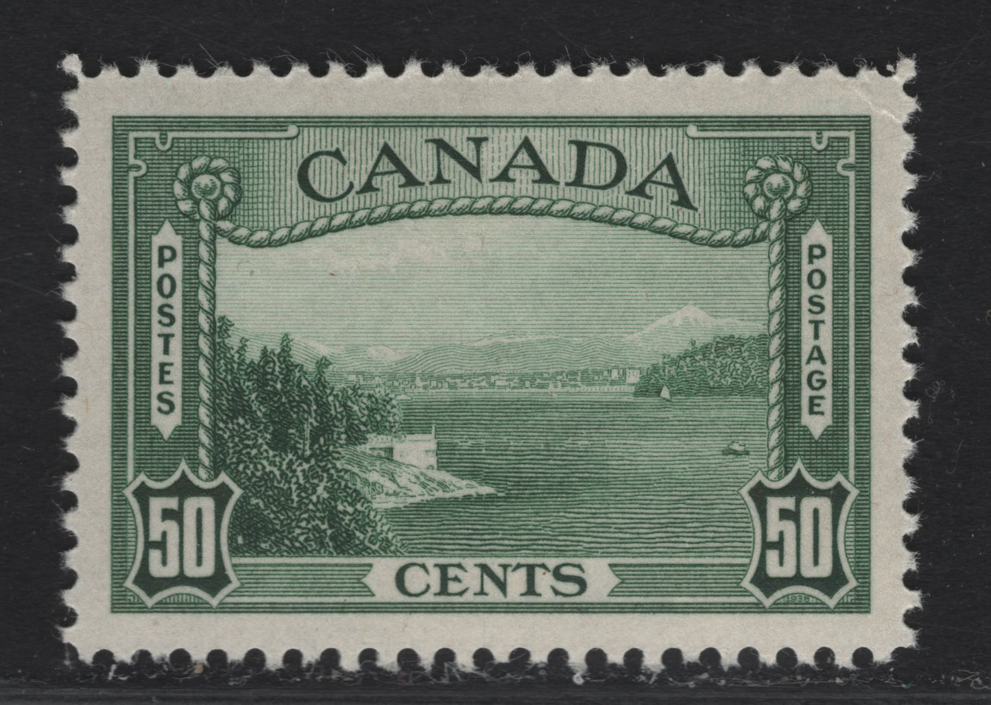 Lot 320 Canada #244 50c Myrtle Green Vancouver Harbour, 1938 Pictorial Issue, A VGNH Single On Paper/Gum Type CBN-O, Perf 11.95x12