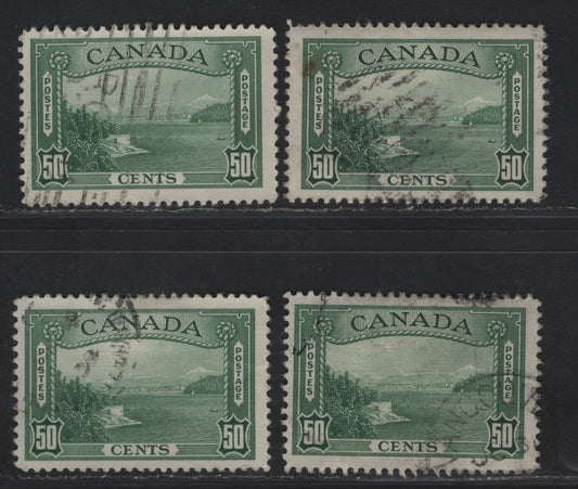 Lot 323 Canada #244 50c Deep Bluish Green Vancouver Harbour, 1938 Pictorial Issue, 4 Fine Used Singles On Paper Type CBN-L, CBN-O, CBN-Q, CBN-R, Unchecked As To Exact Perfs