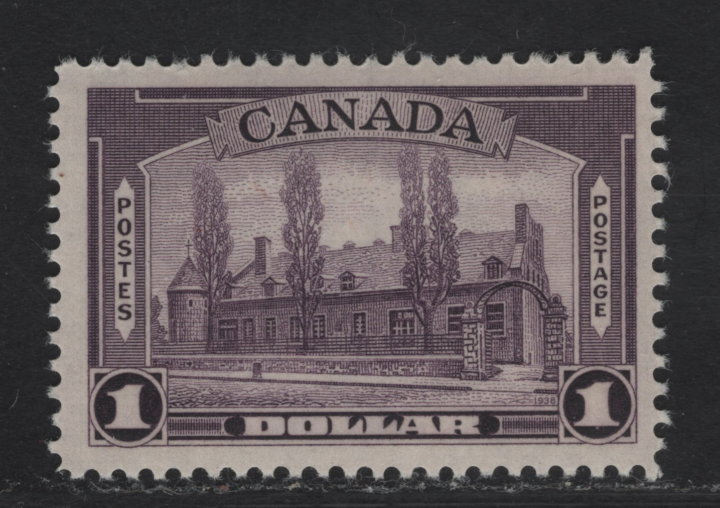 Lot 326 (C) Canada #245 $1 Deep Reddish Violet Chateau De Ramezay, 1938 Pictorial Issue, A FOG Single On Paper/Gum Type CBN-S, Perf 11.9x11.85