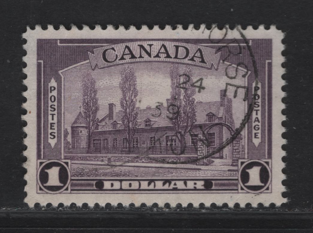 Lot 332 (C) Canada #245 $1 Deep Reddish Violet Chateau De Ramezay, 1938 Pictorial Issue, A Very Fine Used Single On Paper Type CBN-U, Perf 12.1x12. Partial Whitehorse CDS Cancel Dated 1939