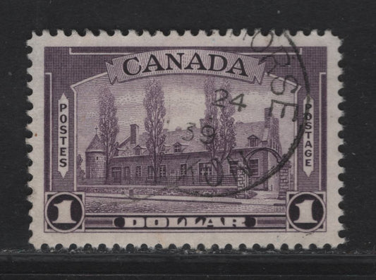 Lot 332 (C) Canada #245 $1 Deep Reddish Violet Chateau De Ramezay, 1938 Pictorial Issue, A Very Fine Used Single On Paper Type CBN-U, Perf 12.1x12. Partial Whitehorse CDS Cancel Dated 1939