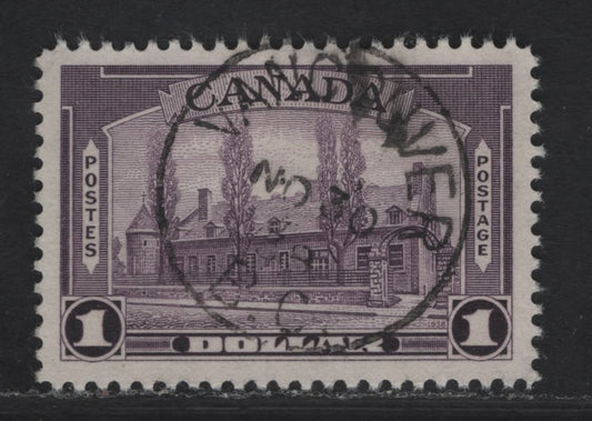 Lot 335 (C) Canada #245 $1 Dull Violet Chateau De Ramezay, 1938 Pictorial Issue, A Very Fine Used Single On Paper Type CBN-U, Perf 12, With SON November 30, 1938 Vancouver CDS Cancel