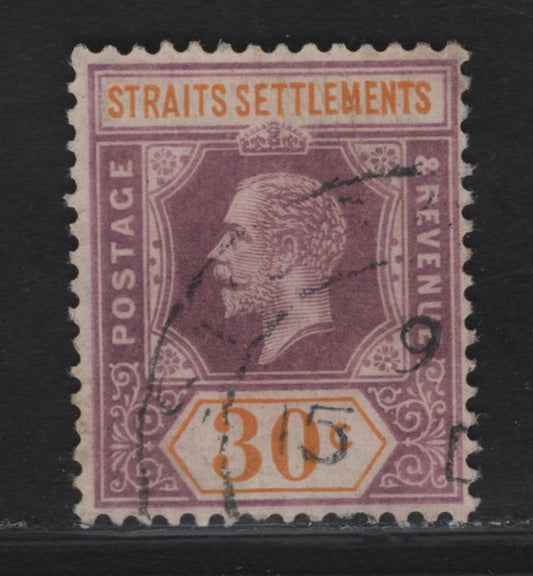 Lot 34 Straits Settlements SG#235 30c Dull Purple and Orange King George V, 1921-1933 KGV Imperium Keyplate Issue, A Fine Used Single, Multiple Script CA Wmk