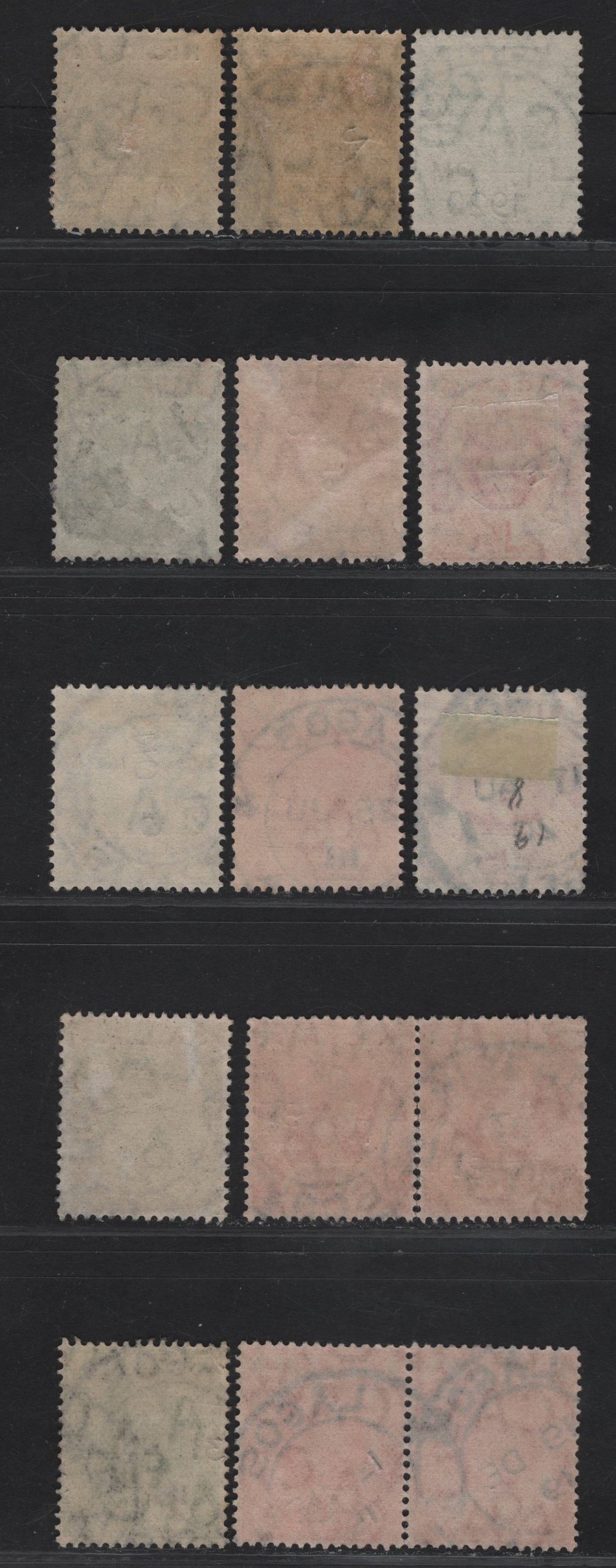 Lot 54 Nigeria SG#1-2a 1/2d - 1d Green - Scarlet King George V, 1914-1929 KGV Imperium Keyplate Issue, Wmk Multiple Crown CA, 13 Fine/Very Fine Used Singles, SON Dated Lagos Cancels, Extra Shades Of The 1919-1920 Dates On 1/2d