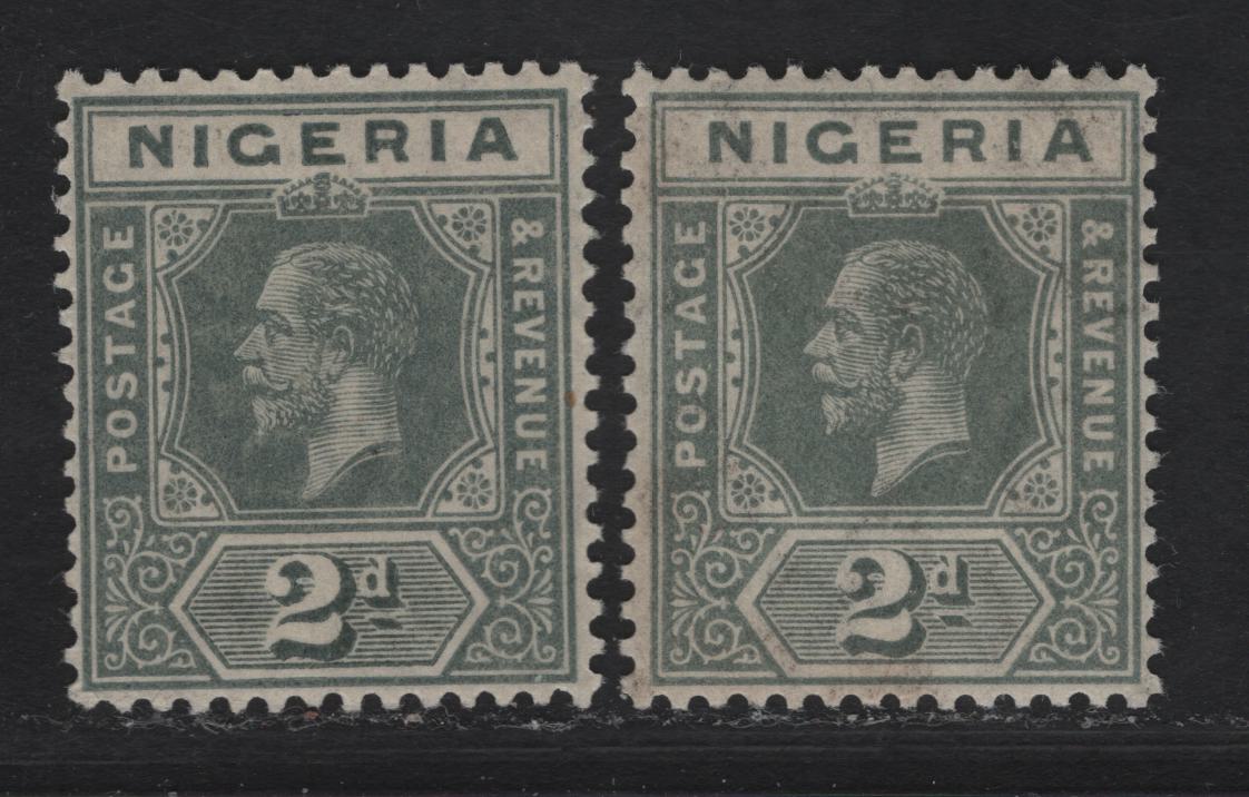 Lot 58 Nigeria SG#3 2d Gray & Deep Gray King George V, 1914-1929 KGV Imperium Keyplate Issue, Wmk Multiple Crown CA, 2 F/VFNH Singles, The Gray Shade Is On Paper With Transparent Watermark, Some Gun Toning On That Stamp As Well
