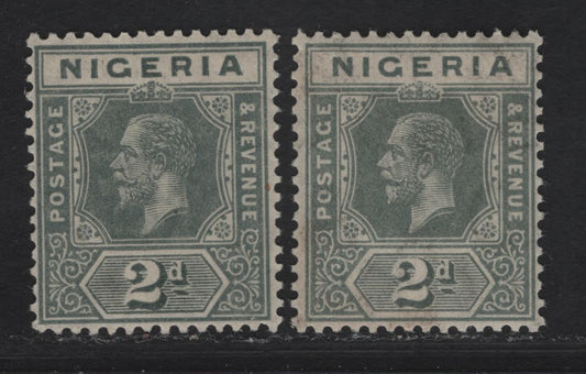 Lot 58 Nigeria SG#3 2d Gray & Deep Gray King George V, 1914-1929 KGV Imperium Keyplate Issue, Wmk Multiple Crown CA, 2 F/VFNH Singles, The Gray Shade Is On Paper With Transparent Watermark, Some Gun Toning On That Stamp As Well