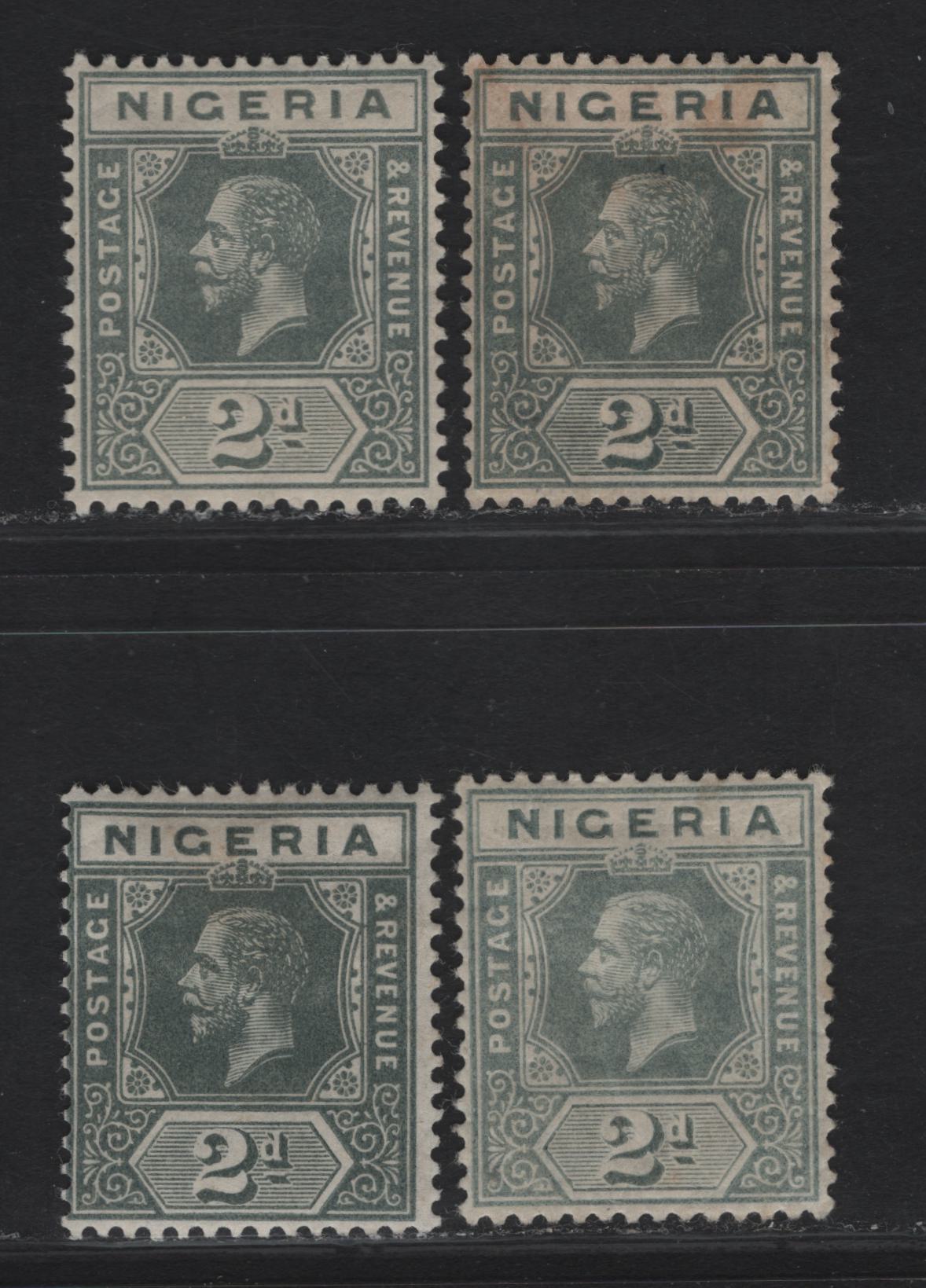 Nigeria #3, 3a 2d Grey, Deep Grey & Slate Grey, 1914-1929 King George V Imperium Keyplate Issue, Wmk Multiple Crown CA, 4 F & VF OG Singles Four Different Printings Of This Value - Including Two Different Papers Of The Deep Grey