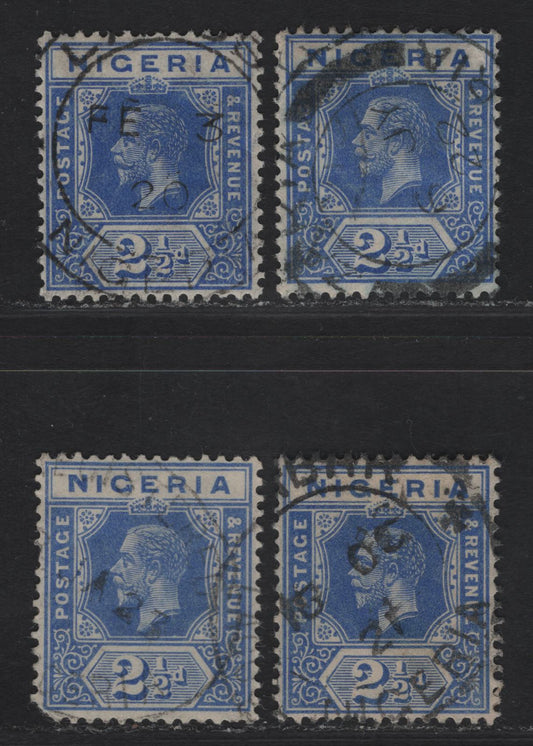 Lot 72 Nigeria #4 2 1/2d Bright Blue & Deep Bright Blue, 1914-1929 King George V Imperium Keyplate Issue, Wmk Multiple Crown CA, 4 F & VF Used Singles Dated Examples Showing The Progression Of Shades On This Value