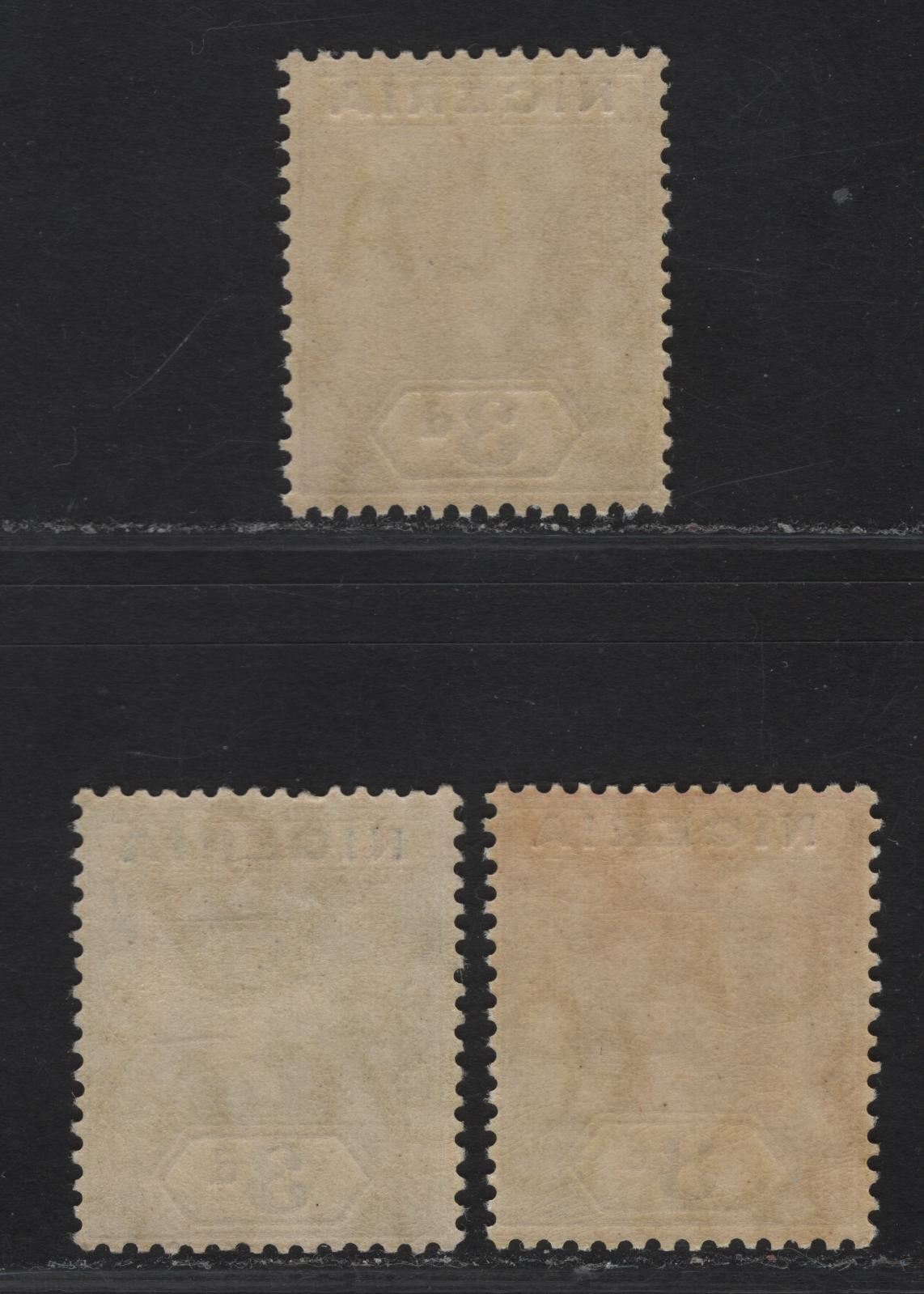 Lot 73 Nigeria #5 3d Chocolate & Purple Brown, Dull Chocolate, Chocolate & Reddish Purple Brown On Yellow Paper W/ White Back, 1914-29 King George V Imperium Keyplate Issue, Wmk Multiple Crown CA, 3 F & VF NH Singles 3 Shades Of This Early Printing