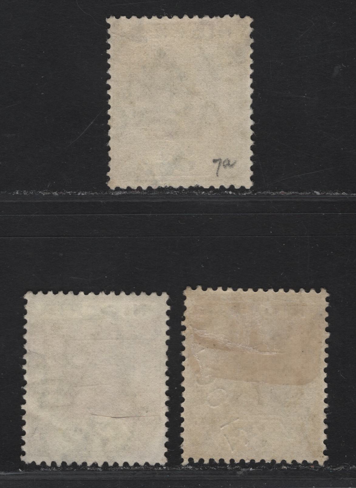 Lot 77 Nigeria #5 3d Chocolate & Reddish Chocolate, Chocolate & Reddish Purple Brown And Chocolate & Dull Reddish Purple Brown, 1914-1929 King George V Imperium Keyplate Issue, Wmk Multiple Crown CA, 3 F&VF Used Singles On Yellow Paper With White Back