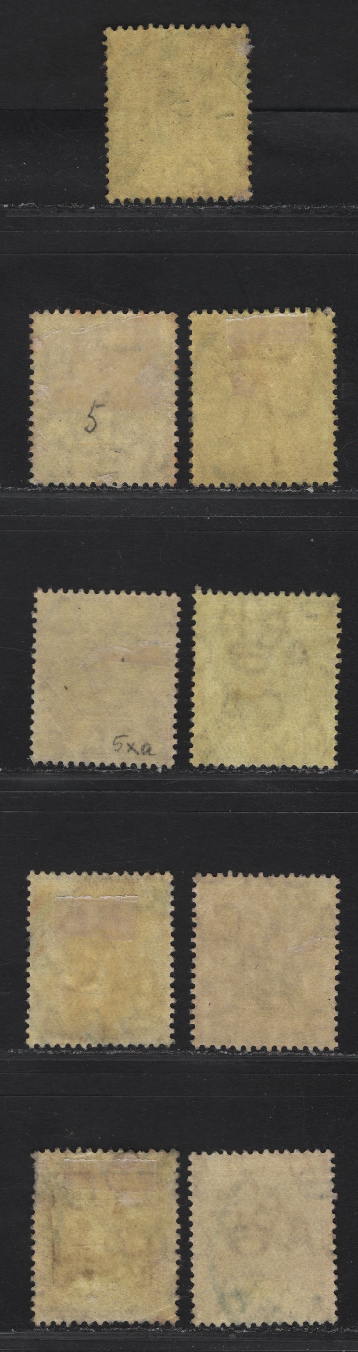 Nigeria #5a 3d Chocolate & Purple Brown, Chocolate & Bright Purple Brown, Chocolate & Brown Purple, 1914-29 King George V Imperium Keyplate Issue, Wmk Multiple Crown CA, 9 F & VF Used Singles On Lemon Backed Paper With Pale Or Deep Yellow Front