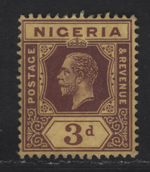 Lot 80 Nigeria #5b 3d Purple Brown, 1914-1929 King George V Imperium Keyplate Issue, Wmk Multiple Crown CA, A VFOG Single On Thick Deep Yellow Paper With Yellow Back