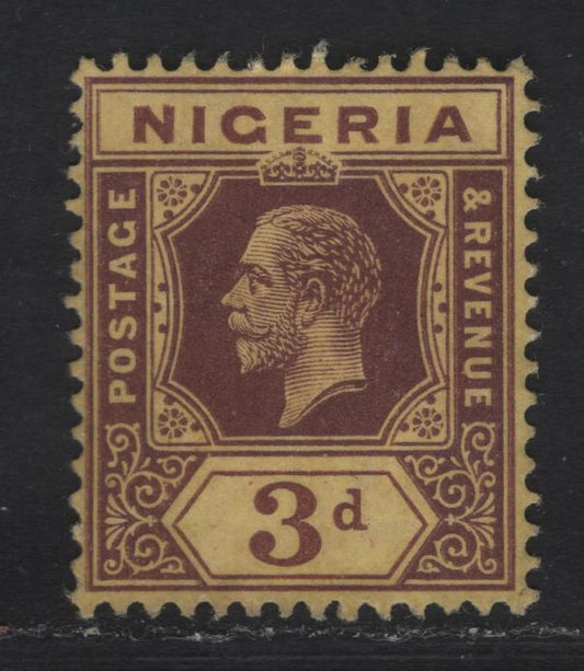 Lot 80 Nigeria #5b 3d Purple Brown, 1914-1929 King George V Imperium Keyplate Issue, Wmk Multiple Crown CA, A VFOG Single On Thick Deep Yellow Paper With Yellow Back