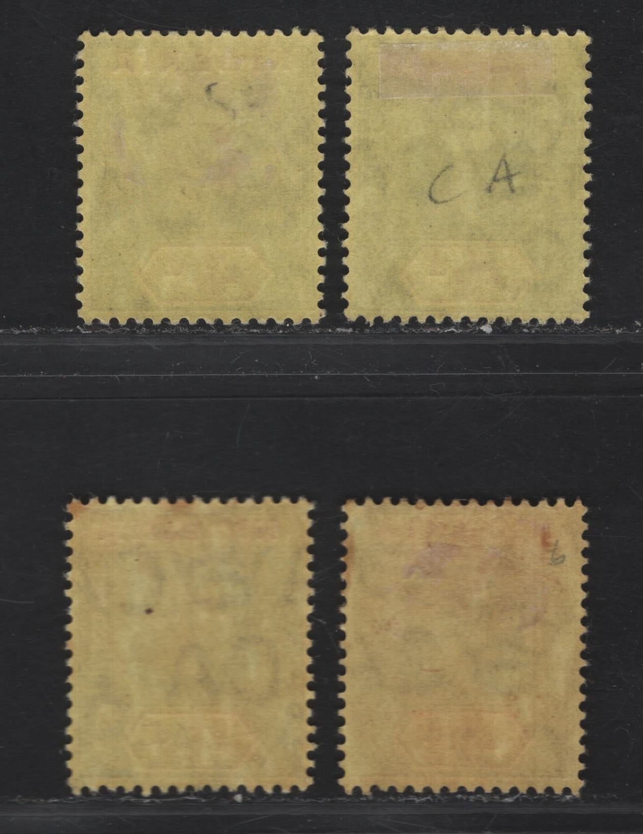 Lot 96 Nigeria SG#6a-b 4d Gray-Gray Black on Red King George V, 1914-1929 KGV Imperium Keyplate Issue, Wmk Multiple Crown CA, 4 FOG Singles, Thick Deep Yellow & Regular Yellow Paper With Lemon Back