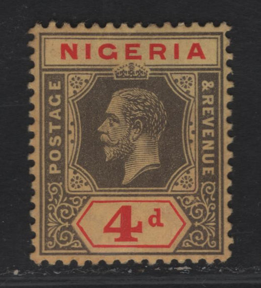 Lot 97 Nigeria SG#6b 4d Deep Gray & Red King George V, 1914-1929 KGV Imperium Keyplate Issue, A VFOG Single, Dark Yellow Paper, Thicker Than Normal, Multiple Crown CA Wmk.