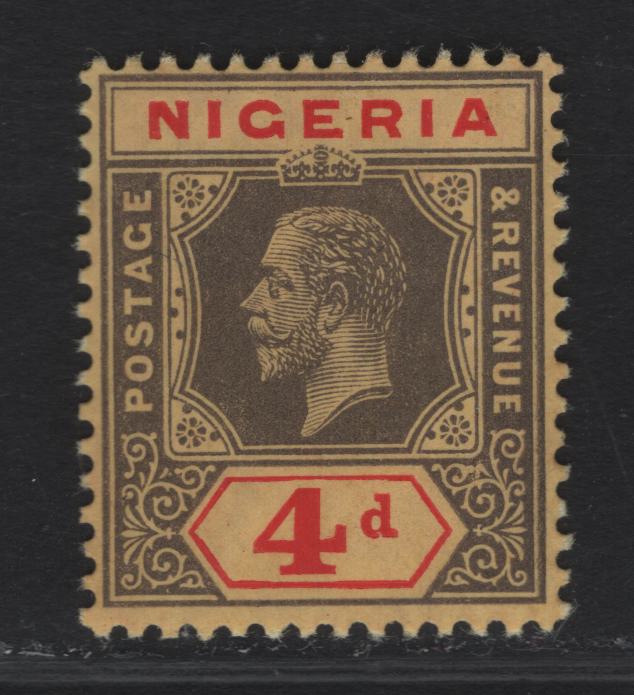 Lot 98 Nigeria SG#6b 4d Deep Gray & Red King George V, 1914-1929 KGV Imperium Keyplate Issue, A FOG Single, Dark Yellow Paper, Thicker Than Normal, Multiple Crown CA Wmk.