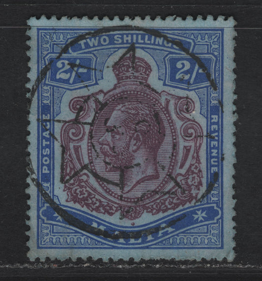Lot 108 (C) Malta SG#86 2/- Purple & Bright Blue on Blue King George V, 1914-1921 KGV Keyplates, A Very Fine Used Single