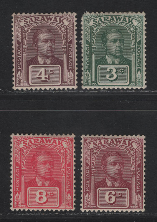 Lot 122 (C) Sarawak SG#64-65, 67-68 3c - 8c Dull Green - Bright Rose Red Sir Charles Vyner Brooke, 1922-1923 Sir Charles Brooke Keyplates, 4 F/VFOG Singles, Without Watermark