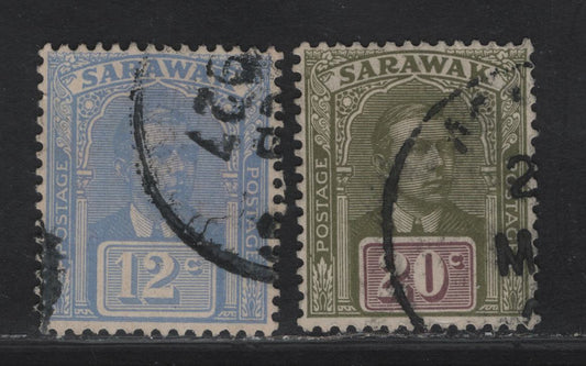 Lot 127 Sarawak SG#58, 70a 12c - 20c Pale Dull Blue - Olive & Violet Sir Charles Vyner Brooke, 1918-1923 Sir Charles Vyner Brooke Issue, 2 Fine Used Singles, Without Watermark