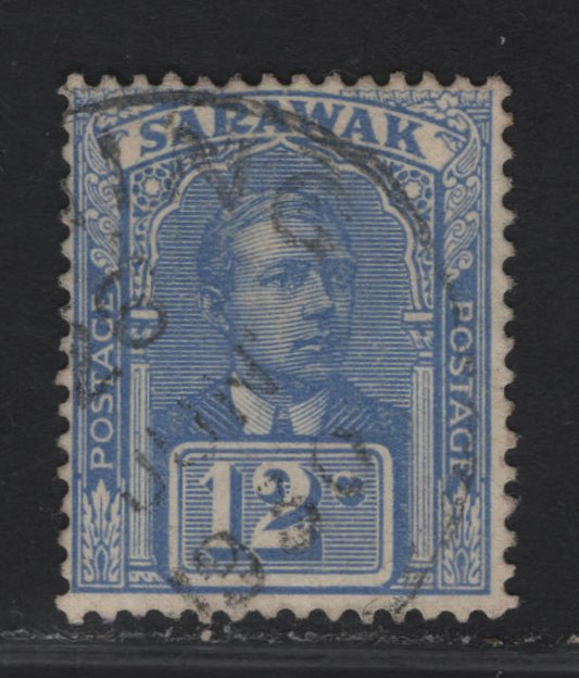 Lot 131 Sarawak SG#84 12c - 20c Bright Blue Sir Charles Vyner Brooke, 1928-1929 Sir Charles Vyner Brooke Issue, A Fine Used Single, Multiple Rosettes Wmk