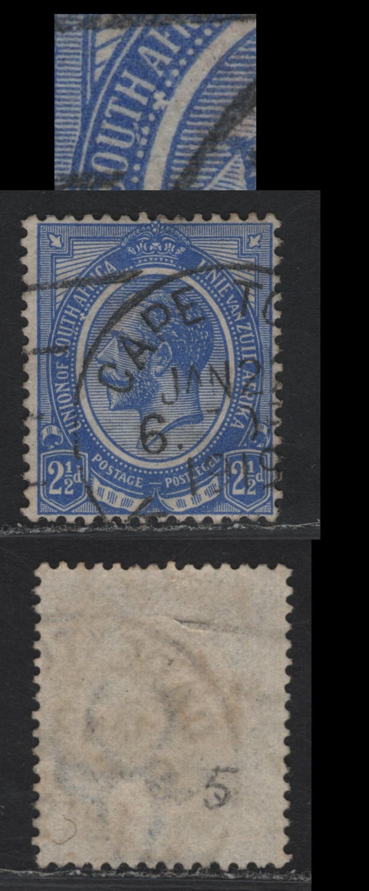 Lot 134 South Africa SG#7var 2.5d Bright Blue King George V, 1913-1924 KGV Keyplates, A Fine Used Single, Showing Joined Perls Flaw Below H of 'Sough', Unlisted In Gibbons
