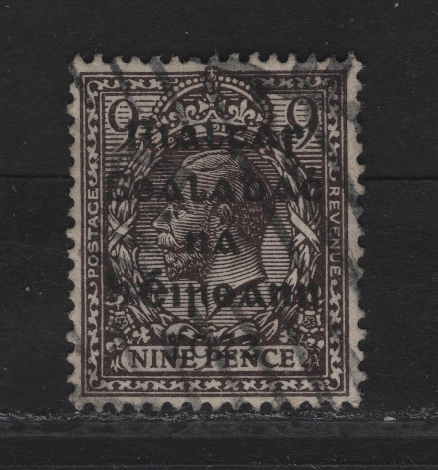 Lot 14 (C) Ireland SG#8 9d Agate King George V, 1922 KGV Profile Heads Issue, A Very Fine Used Single, As Lot 13, Deeper Overprint