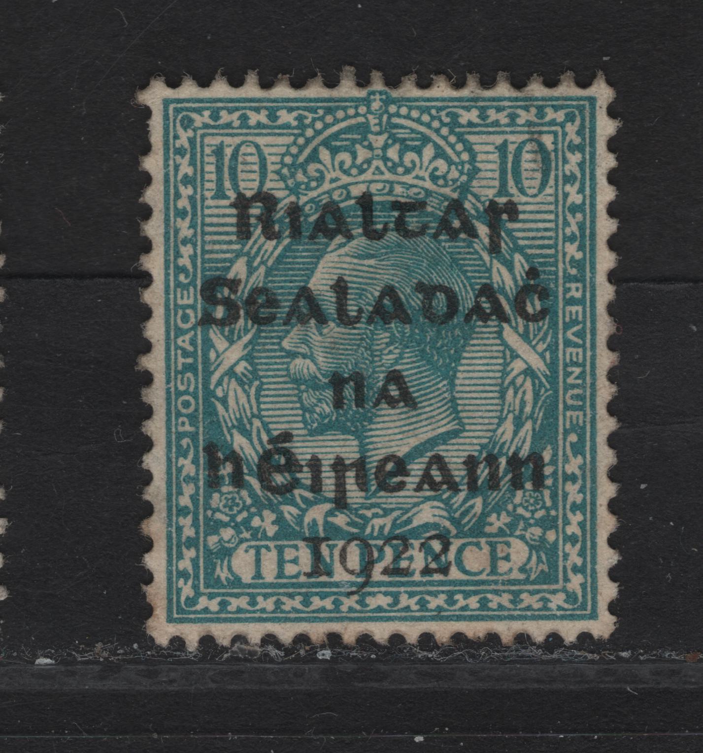 Lot 15 (C) Ireland SG#9 10d Turquoise Blue King George V, 1922 KGV Profile Heads Issue, A Very Fine Used Single, Black Dollard Overprint, Indistinct Cancel, So Valued As The Less Expensive Mint.