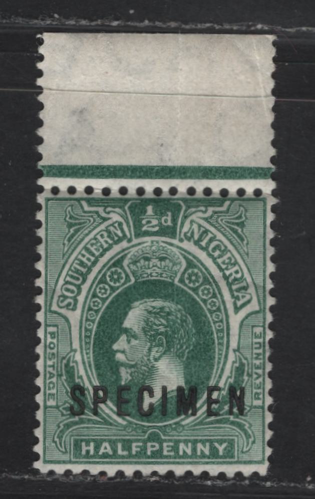 Lot 155 Southern Nigeria SG#45s 1/2d Green King George V, 1912 KGV Keyplate Issue, A Fine Unused Single, Specimen Overprint, Part OG & Vertical Gum Crease, Scarce, As Fewer Than 400 Likely Issued.