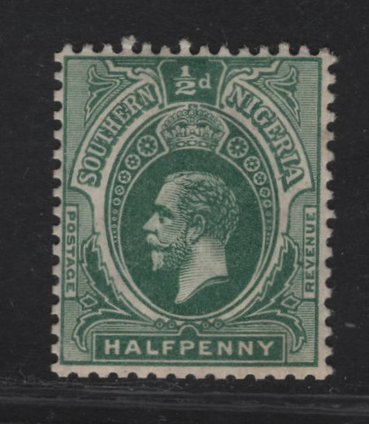 Lot 158 Southern Nigeria SG#45var 1/2d Green King George V, 1912 KGV Keyplate Issue, A VFNH Booklet Single, Scarce - From Booklet #SB5, Characteristic Guillotined Perfs At Bottom