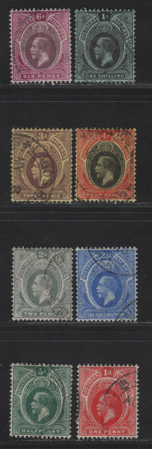 Lot 162 Southern Nigeria SG#45-52 1/2d - 1/- Green - Black on Green King George V, 1912 KGV Keyplate Issue, 8 Very Fine Used Singles