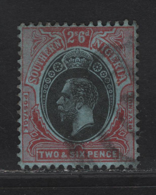 Lot 164 Southern Nigeria SG#53 2/6 Black & Red on Blue King George V, 1912 KGV Keyplate Issue, A Fine Used Single, Moderate Parcel Cancel
