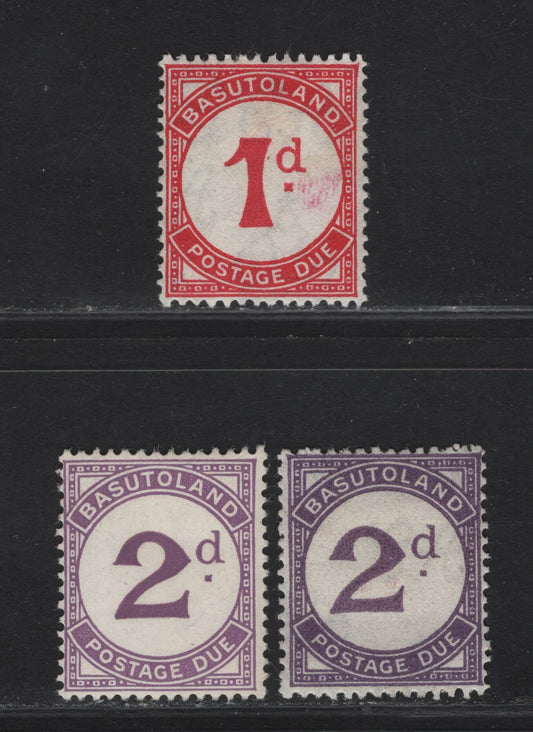 Lot 186 Basutoland SG#D1-D2a 1d -2d Carmine - Violet Numeral, 1933-1952 Postage Dues, 3 F/VFOG Singles