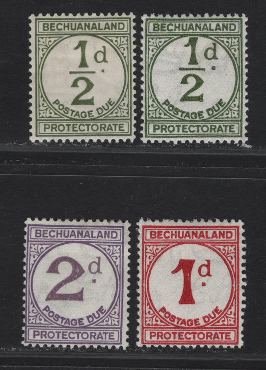 Lot 187 Bechuanaland SG#D4-D6 1/2d - 2d Sage Green - Violet Numeral, 1938-1952 Postage Dues, 4 F/VFOG Singles, Smooth & Rough Papers, 1/2d - 2d Are On Rough Paper, Second 1/2d Is On Smooth Paper.