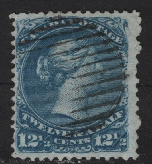 Lot 196 (C) Canada #28b 12.5c Blue Queen Victoria, 1868-1876 Large Queen Issue, A Very Good Used Single, Thin,Translucent Horizontal Wove Paper, Light Diagonal Bend