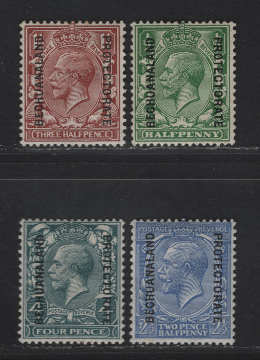 Lot 2 (C) Bechuanaland Protectorate SG#73, 75, 78, 80 1/2d - 4d Green - Bluish Gray Green King George V, 1913-1924 KGV Profile Heads Issue, 4 VFOG Singles, Simple Cypher Wmk, Overprinted Bechuanaland Protectorate