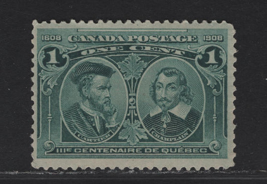 Lot 202 (C) Canada #97i 1c Grayish Blue Green Cartier & Camplain, 1908 Quebec Tercentenary Issue, A FNH Single, Paper ABN-B, Faint Harilines In The Margins