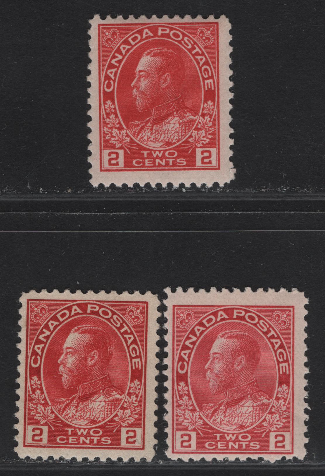 Lot 203 (C) Canada #106, 106vii, 106b 2c Carmine, Pink & Red King George V, 1911-1925 Admiral Issue, 3 FNH Singles, Retouched & Normal Framelines, ABN-C, ABN-B & ABN-D Paper/Gums