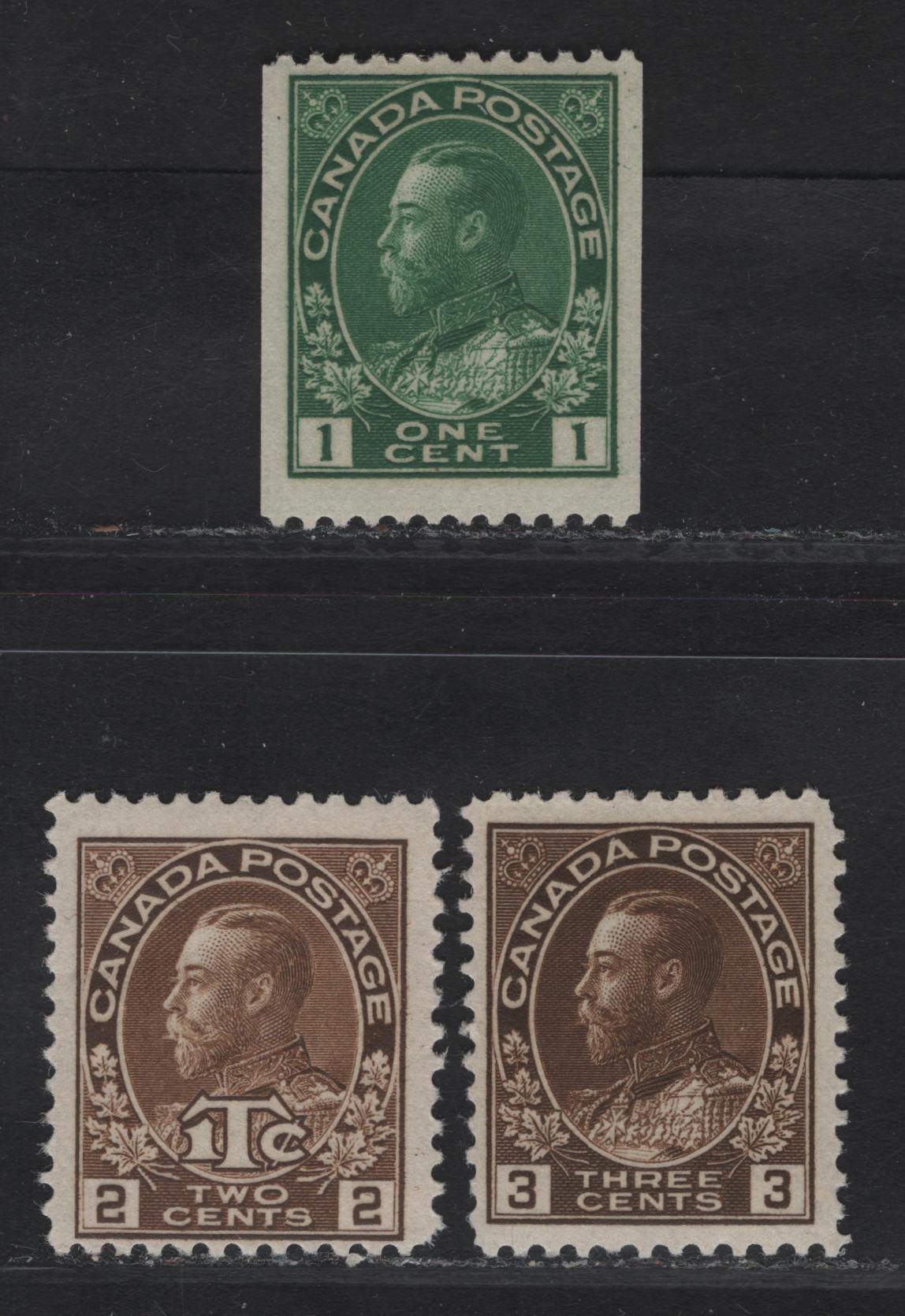 Lot 205 (C) Canada #108ii, MR4, 131 3c - 1c Dark Brown - Deep Yellow King George V, 1911-1925 Admiral - War Tax Issues, 3 FNH Singles, Retouched Framelines, Various Papers