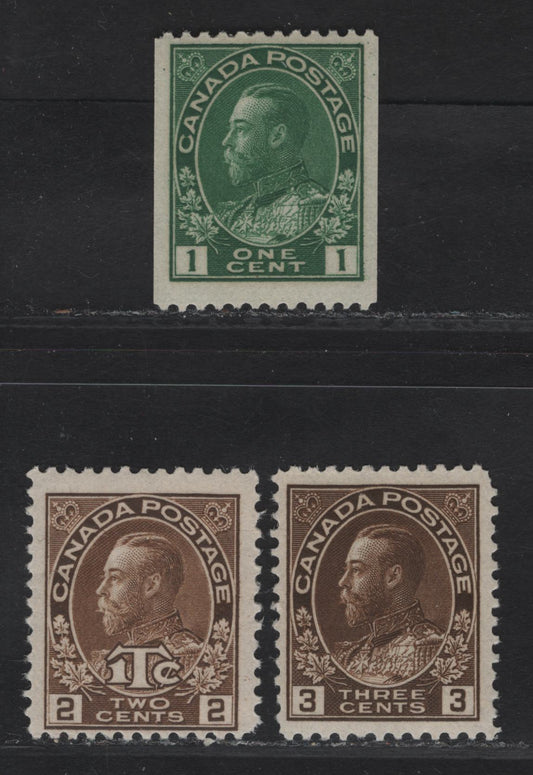 Lot 205 (C) Canada #108ii, MR4, 131 3c - 1c Dark Brown - Deep Yellow King George V, 1911-1925 Admiral - War Tax Issues, 3 FNH Singles, Retouched Framelines, Various Papers