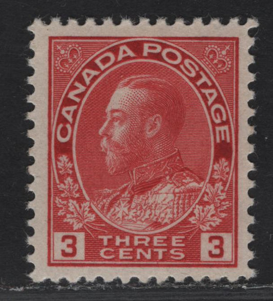 Lot 206 (C) Canada #109c 3c Carmine Red King George V, 1911-1925 Admiral - War Tax Issues, A VFNH Single, Die 2, Redrawn Frameline, Paper ABN-F.