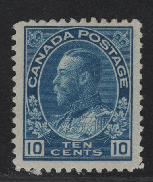 Lot 209 (C) Canada #117 10c Blue King George V, 1911-1925 Admiral - War Tax Issues, A FOG Single, Wet Printing, Normal Frameline, Paper/Gum ABN-H.
