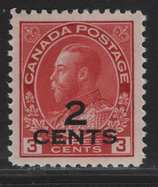 Lot 214 (C) Canada #140 2c on 3c Carmine King George V, 1926 Admiral Provisional Issue, A VFNH Single, Die 1, Redrawn Frameline, Paper/Gum ABN-J.