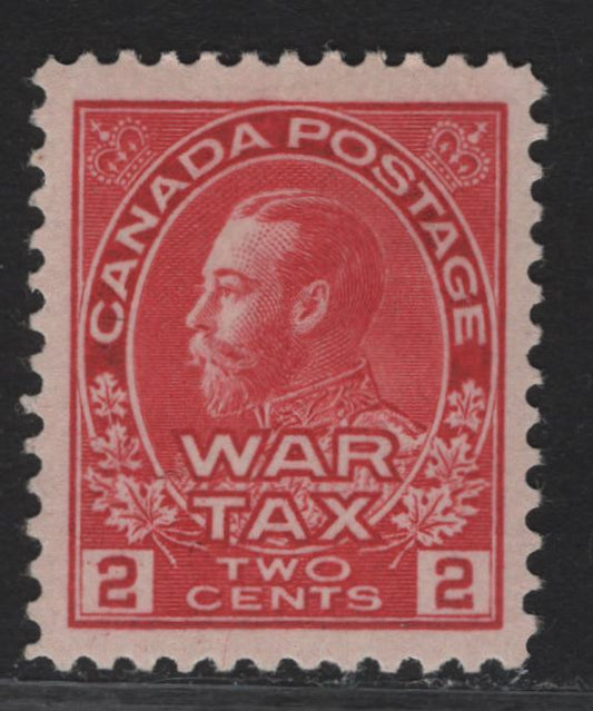 Lot 215 (C) Canada #MR2a 2c + 1c Rose Carmine King George V, 1915 War Tax Issue, A VFOG Single, Retouched Frameline, Paper/Gum ABN-K