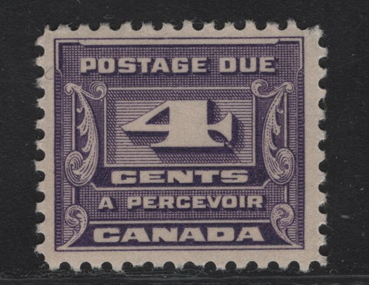 Lot 222 (C) Canada #J13 4c Milky Voilet Numeral, 1933-1934 Postage Due, A FOG Single, Perf 10.8, Paper/Gum BABN-B
