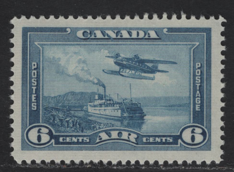 Lot 224 (C) Canada #C6var 6c Dull Blue Monoplane Over Mackenzie River, 1938 Airmail Issue, A VFNH Single, Paper/Gum Type CBN-X, Perf 11.9