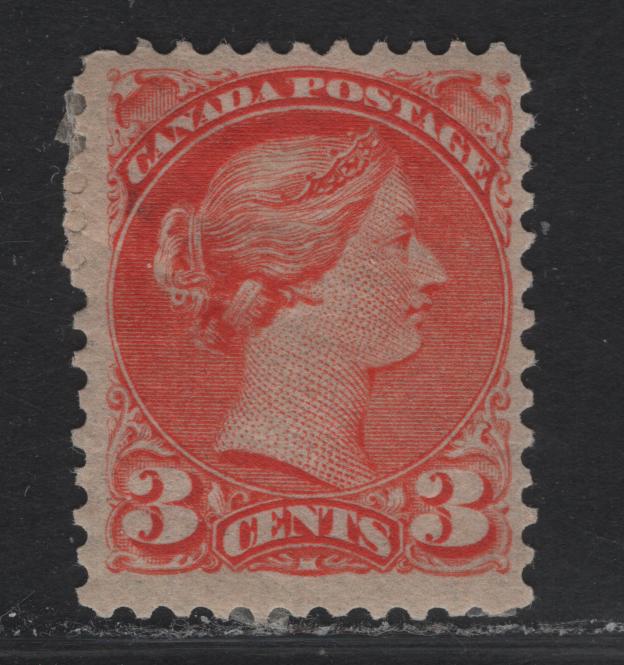 Lot 230 (C) Canada #41 3c Bright Vermillion Queen Victoria, 1888-1897 Small Queen Issue, A FOG Single, Early Second Ottawa Printing, Paper 2O-HH, Perf 12.